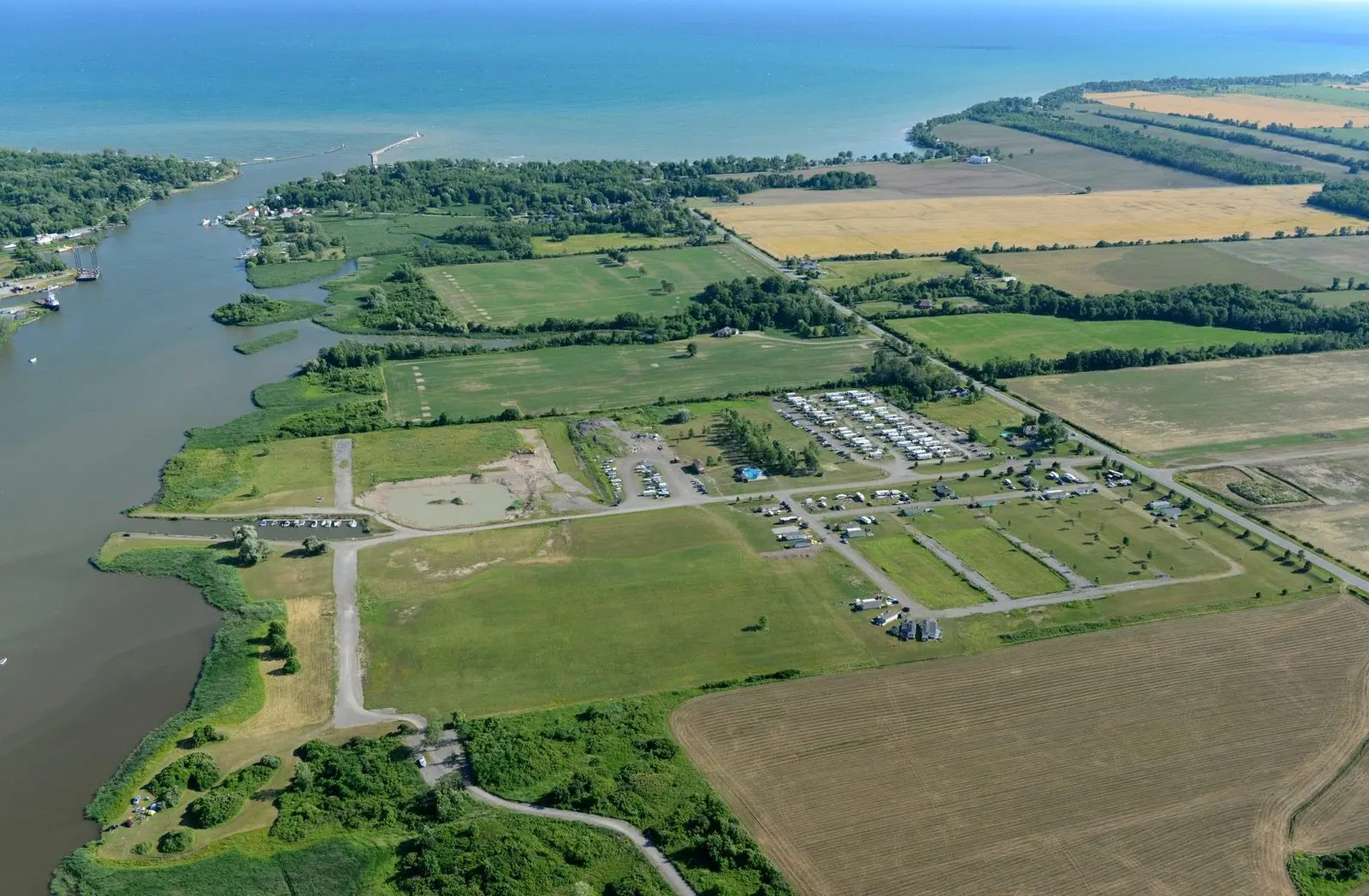 Aerial view of the RV campground near Lake Erie